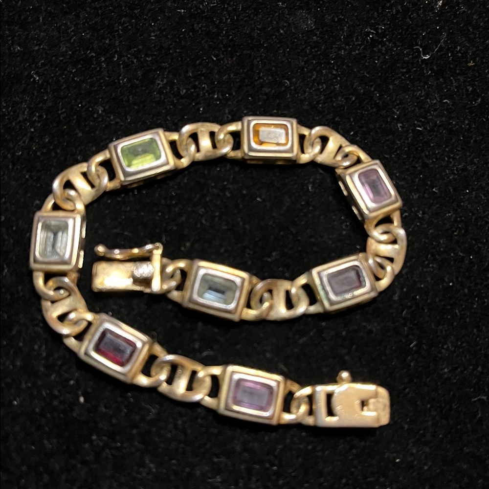 Elegant Gold and Multicolor 925 Sterling Silver Stamp Bracelet - Picture 3 of 17
